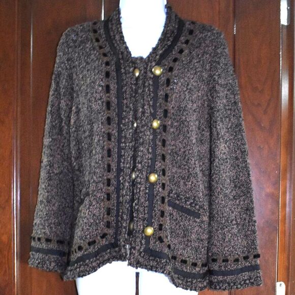 BCBGMaxAzria Wool Blend Tweed Jacket Women’s Size L Brown Gold Buttons - Picture 9 of 14